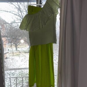 Lime Green One-Shoulder Eyelet Top and Skirt Set